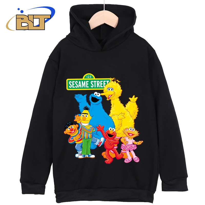 Sesame Street Printed Kids Clothing New Kids Hoodies Classic Sportswear Black Casual Tops Suitable for Boys and Girls