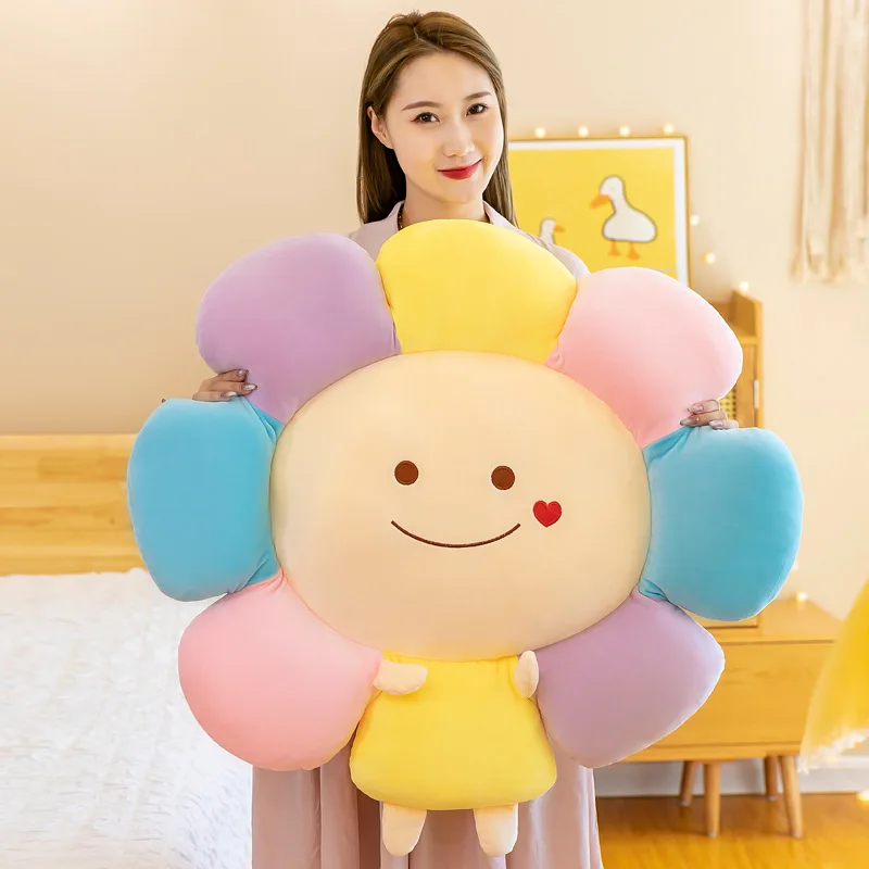 1pc Smiling Flowers Stuffed Plush Plant Seat Cushion Flowers Decor Pillow Props For Sofa Chair Indoor Floor Home Sofa Decor Gift