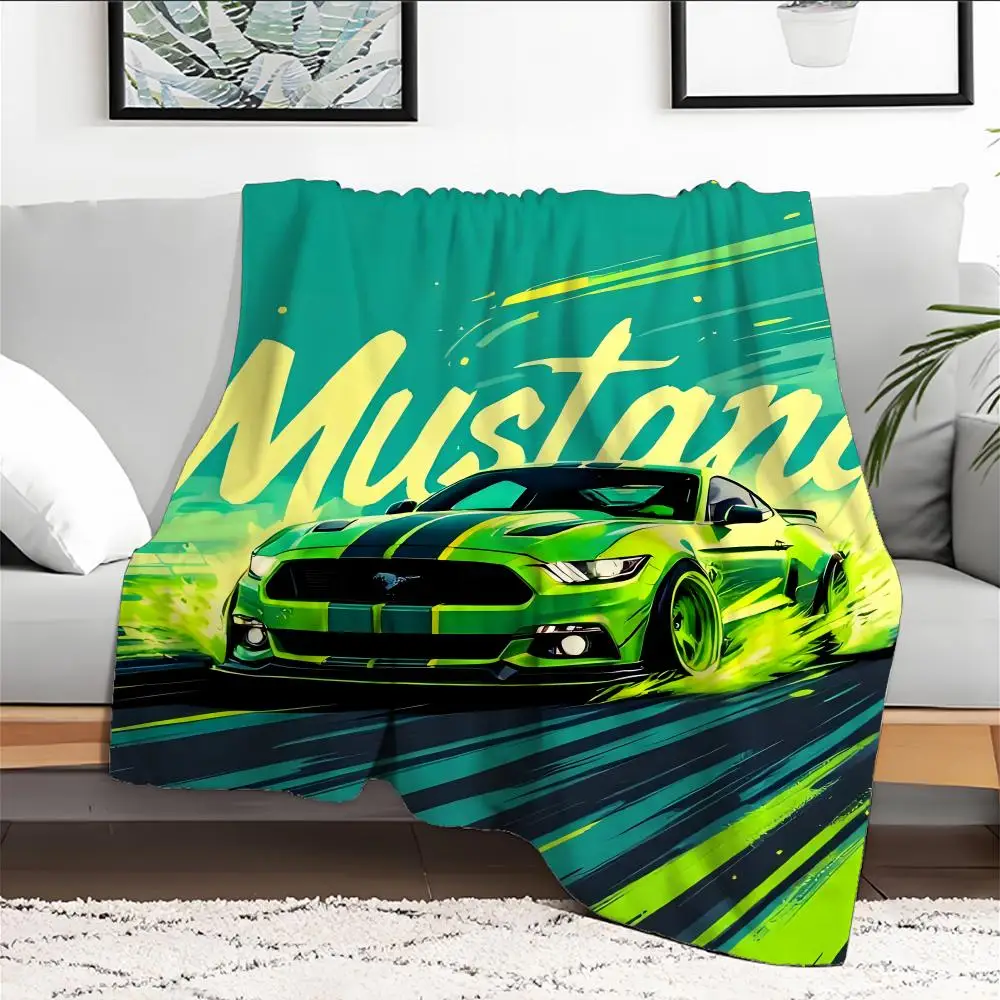 Mustang Car Throw Blanket Aesthetic Portable Home Travel Camping Sofa Picnic Thick Warm Flannel Blanket