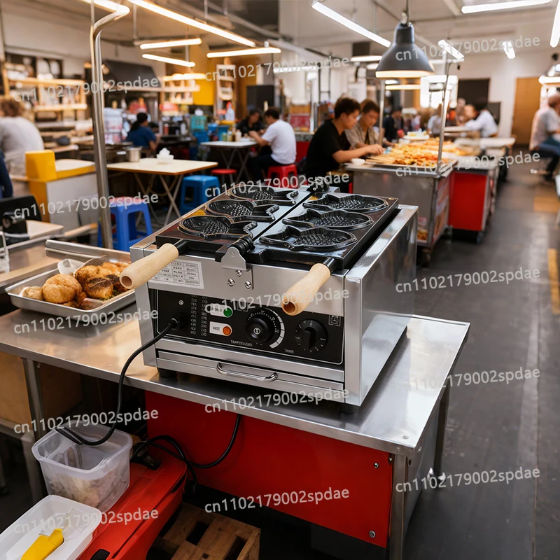 Commercial Taiyaki Maker Electric 3Pcs Fish Shape Waffle Making Machine  Fish Stainless Steel Waffle Maker