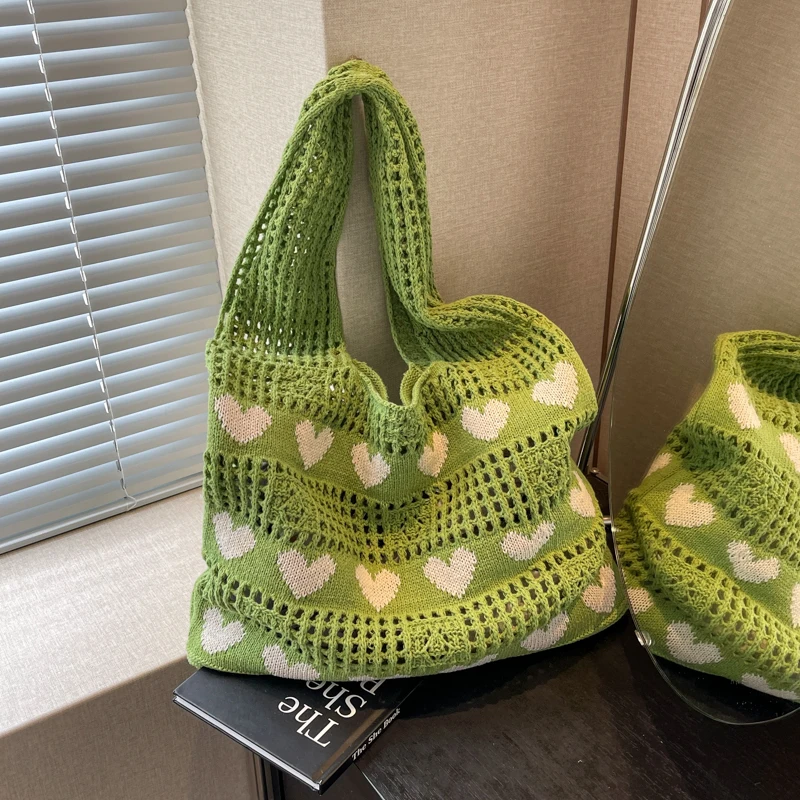 

Dopamine Style knitting wool new love shoulder handbag Tote leisure large capacity shopping bag for women