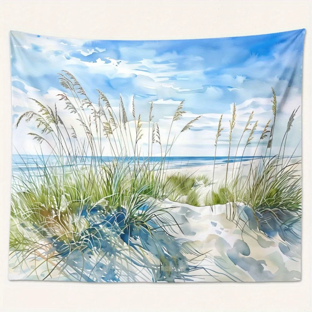 1pc Beach Tapestry Coastal Wall Hanging Ocean Sand Dune Seascape Watercolor Wall Art for Bedroom Living Room Home Decor