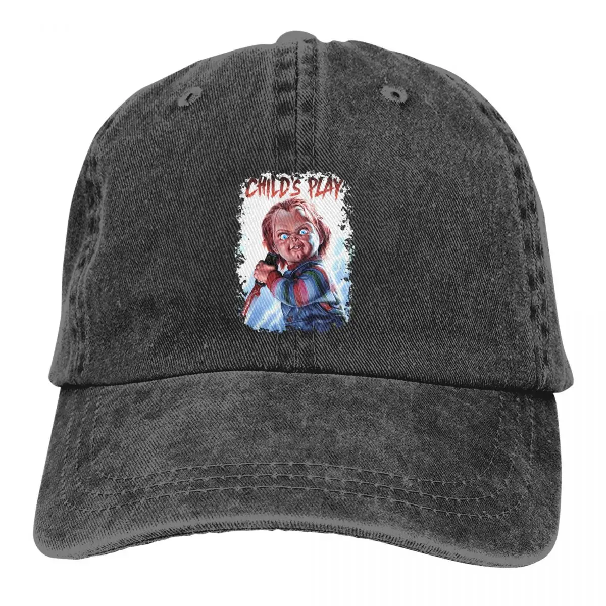 Washed Men's Baseball Cap Cinema Trucker Snapback Caps Dad Hat Child's Play Chucky Horror Film Golf Hats