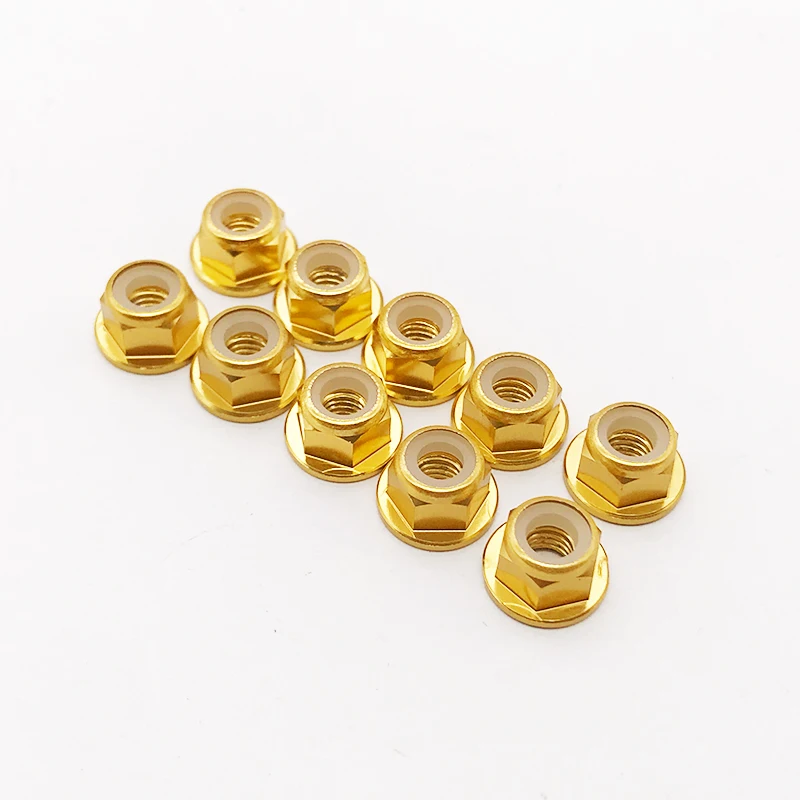 10 stücke M3/M4 Aluminium Legierung Flansch Nylon Einsatz Kontermutter Selbst-locking Mit Anti-skid Gummi ring Für RC Auto Scx10 Traxxas Rad