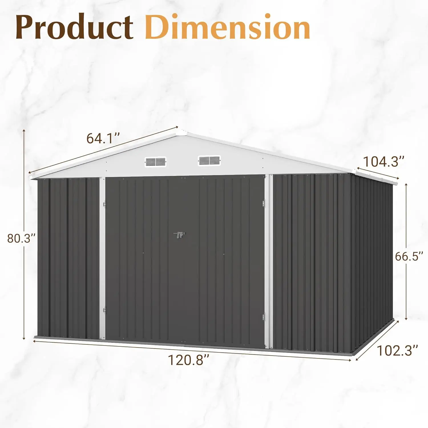 Imagem -05 - Metal Garden Shed com Porta Bloqueável Galpão de Armazenamento ao ar Livre Ferramenta Impermeável Exterior Quintal Pátio Cinza 10x8 ft