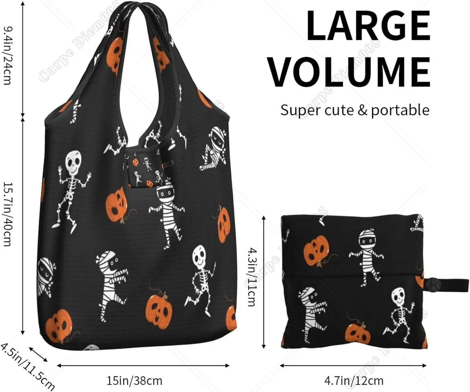 Mummia Halloween Teschi Zucche Borse per la spesa Borse per la spesa pieghevoli lavabili riutilizzabili Borse per il riciclaggio Shopper portatile