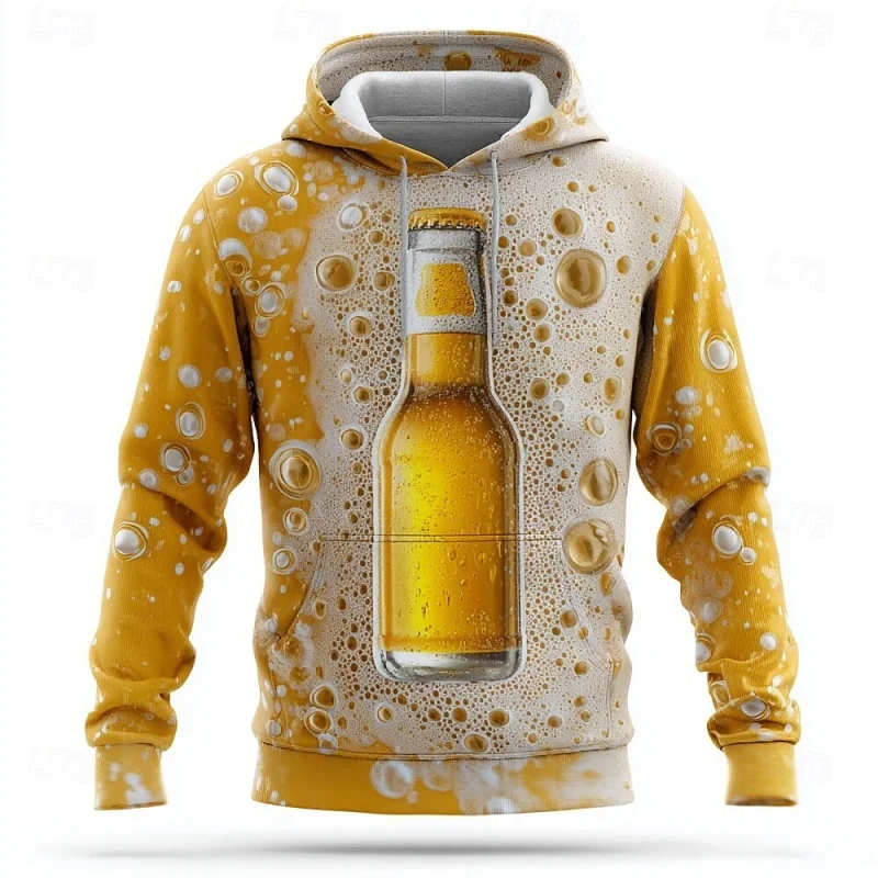 

Fun Beer Graphic Hoodie For Men Delicious Drinks 3D Printed Sweatshirt Autumn Casual Pullover Unisex Long Sleeve Hoodies Tops