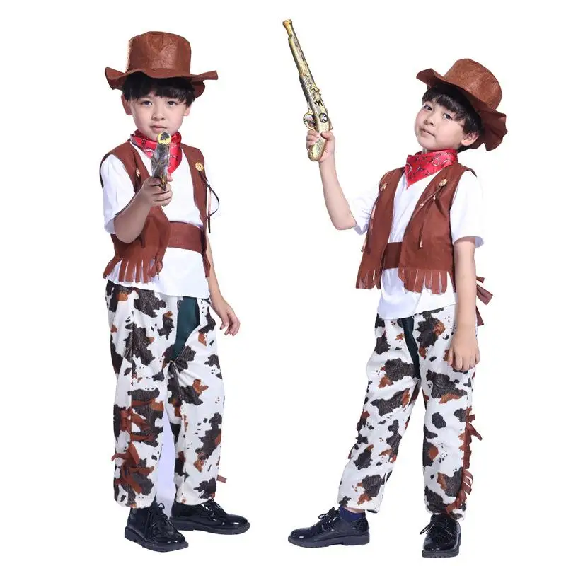 

New loween Western Cow Boy Costume Children's Par Outfit Cow Vest Set Dance Par Theme Kids' Faion Traditional Chines...