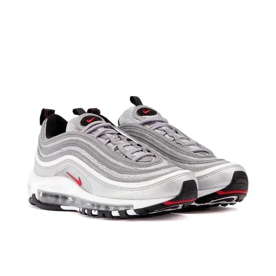 حذاء الجري Nike Air Max 97 للرجال والنساء ذو الرقبة المنخفضة وسادة هوائية أحذية رياضية فضية