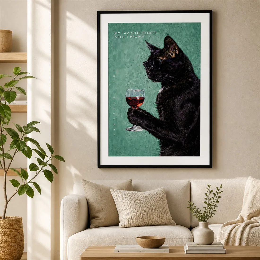 Cat The Introvert Poster,Canvas Wall Print,Modern Art Illustration,High‑Grade Home Decoration Artwork for Bedroom,Living Room