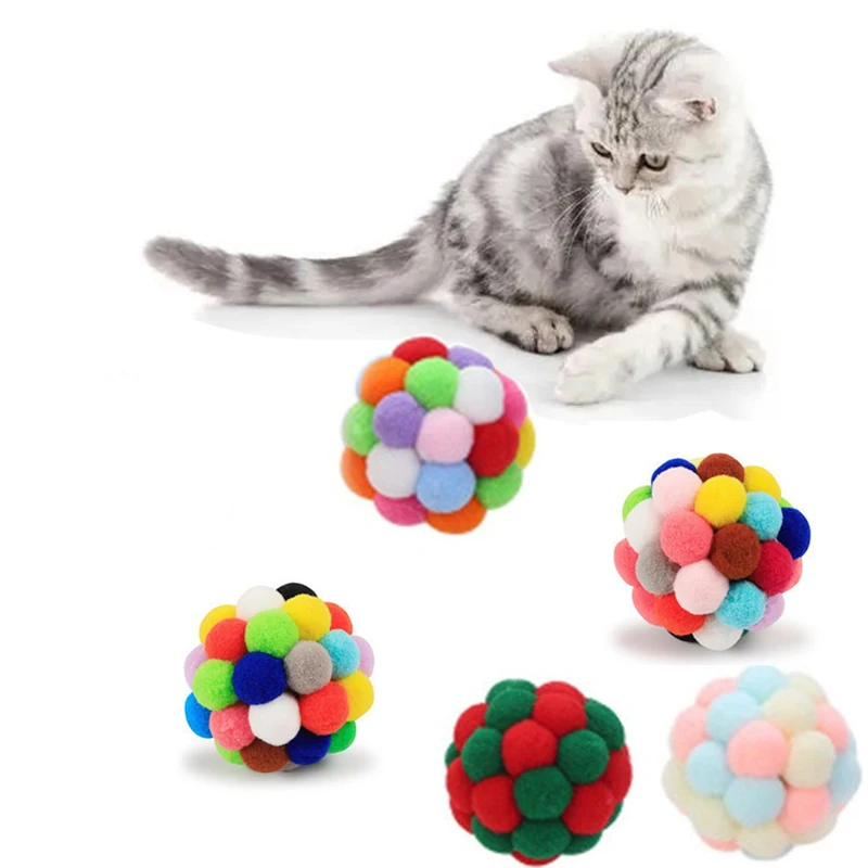 4pcs Funny Cat Toys Colorful Woolen Ball Interactive Boredom Relief Kitten Toy Chasing Indoor Playing Plush Balls Pet Supplies