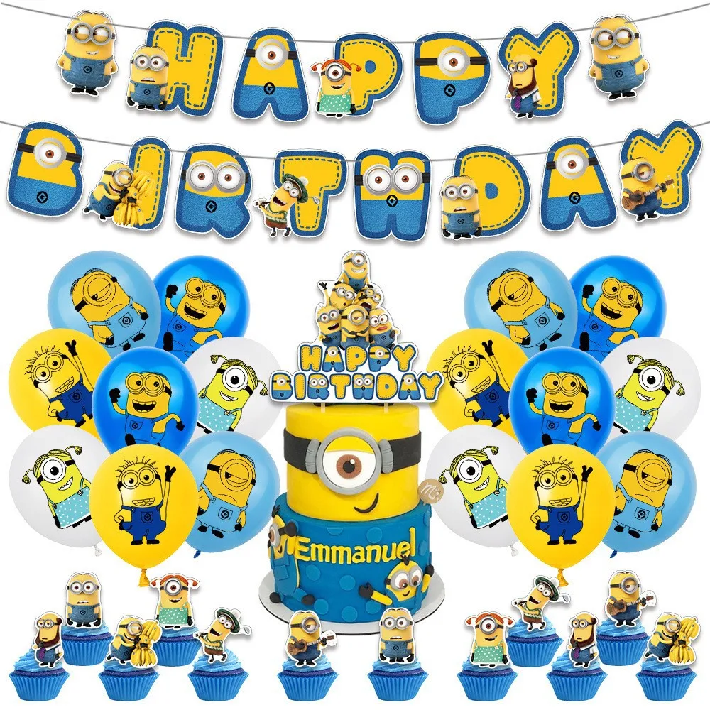 2024 New Minions Themed Children\'S Birthday Party Decoration One-Time Flag-Raising Balloon Background Set Program Decoration