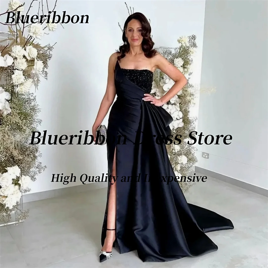 

Blueribbon Vestidos Para Eventos Especiales Strapless Side Slit Prom Dresses Buttons Back Long Flutter Evening Party Gowns