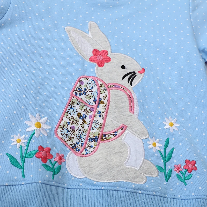 Little maven Girl Long Sleeve Cartoon Dot Sweatshirts Embroidered Rabbits Flowers Baby Girl Cotton Cute Children\'s Tops Clothes