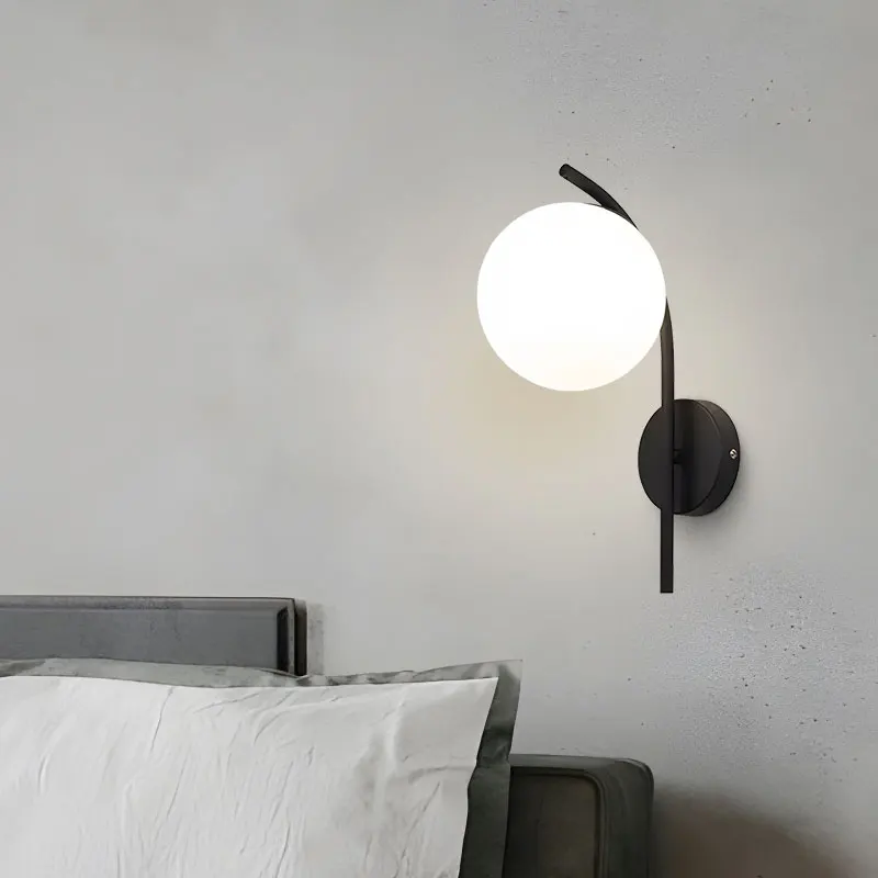 Glass Ball LED Wall Lights Suitable For TV Sofa Background Corridor G9 Base Copper Black Metal Wall Lamp Modern Lighting Fixture