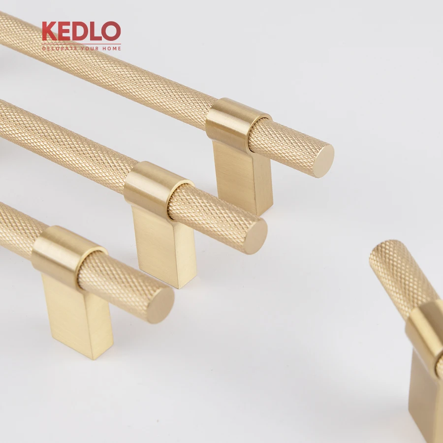 KEDLO Massiver Messinggriff mit Rändelung, klassisch, 500 mm, europäischer Luxusmöbelgriff, gebürstetes Messing, langer Griff – Detail 7