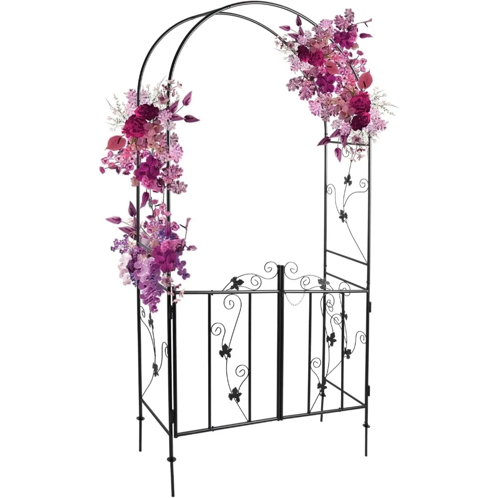 

Metal Garden Arch with Gate - Garden Trellis Archway for Climbing Plants, Wedding Arbor with Door for Party Ceremony Decoration