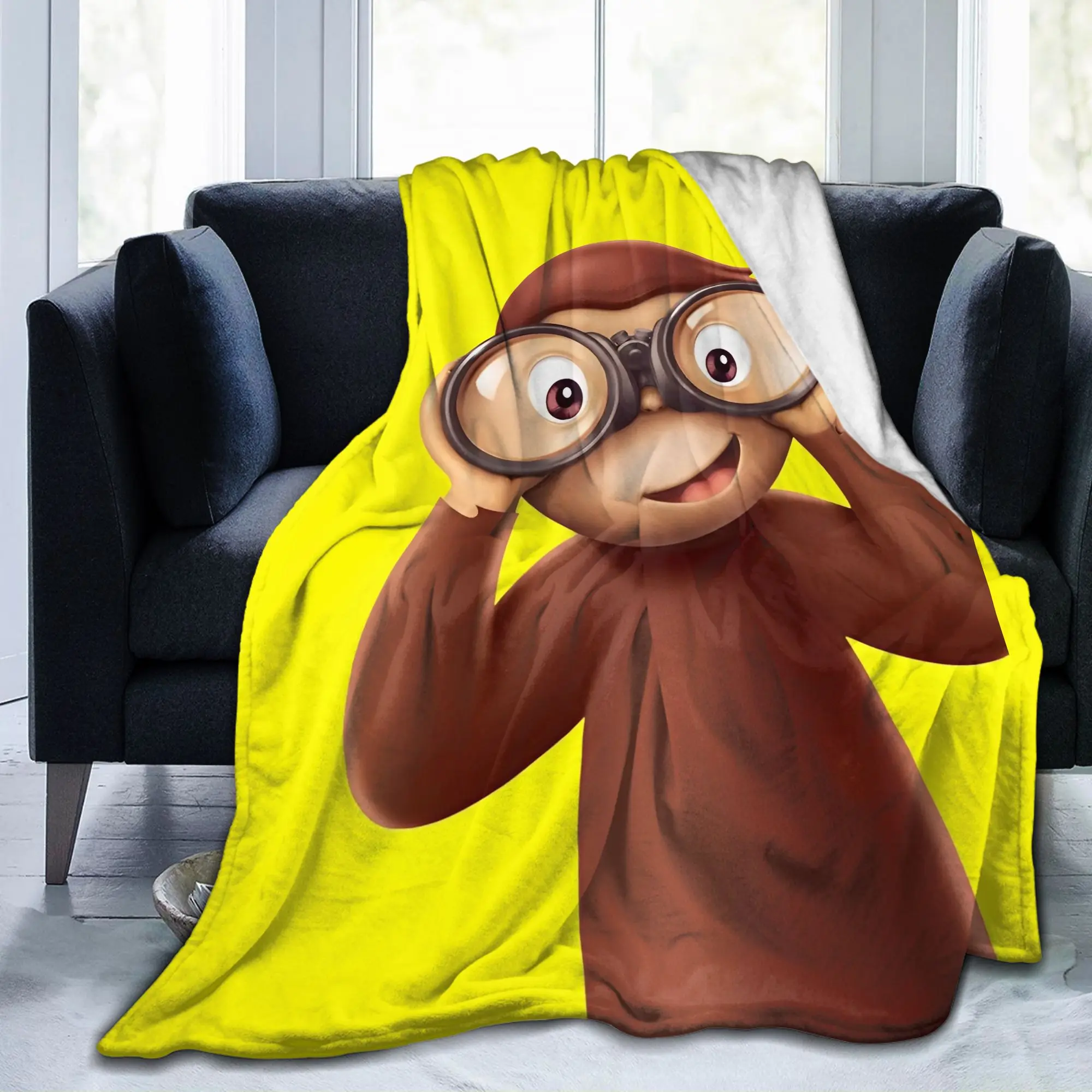 Curious Monkey Georges Cartoon Knitted Blankets Fleece TV Series Ultra-Soft Throw Blankets for Bedding Throws Quilt Portable