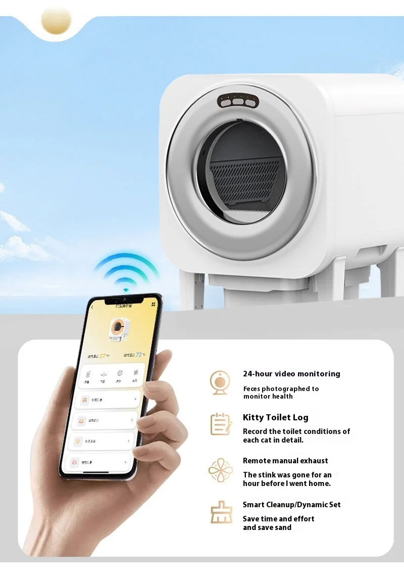 Intelligent automatic plastic cat litter box with bathroom and accessories