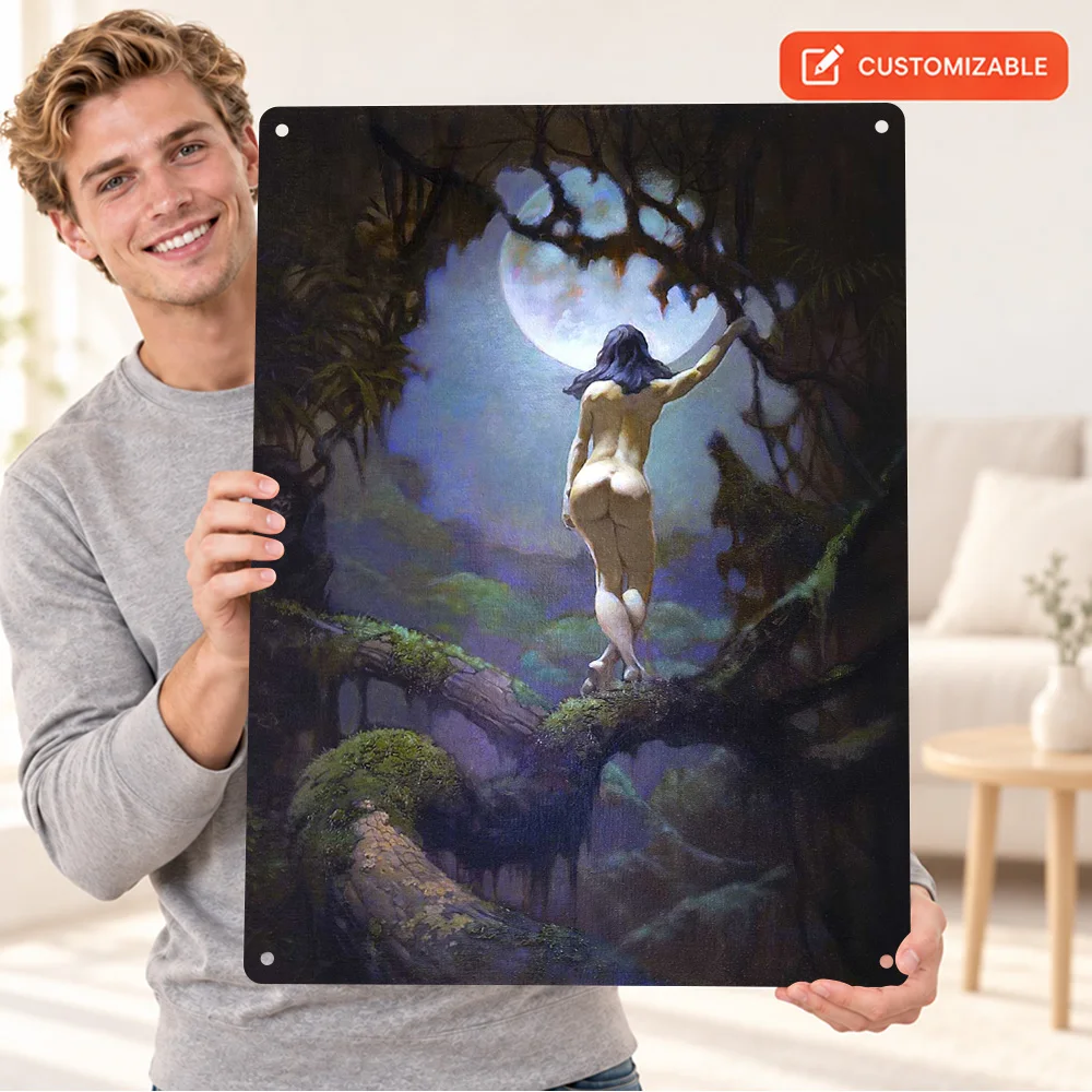 Moons Rapture Printed Poster Customized Aluminum Metal Sign Painterly Illustration Wall Art For Reading Corner Book Lover Gift