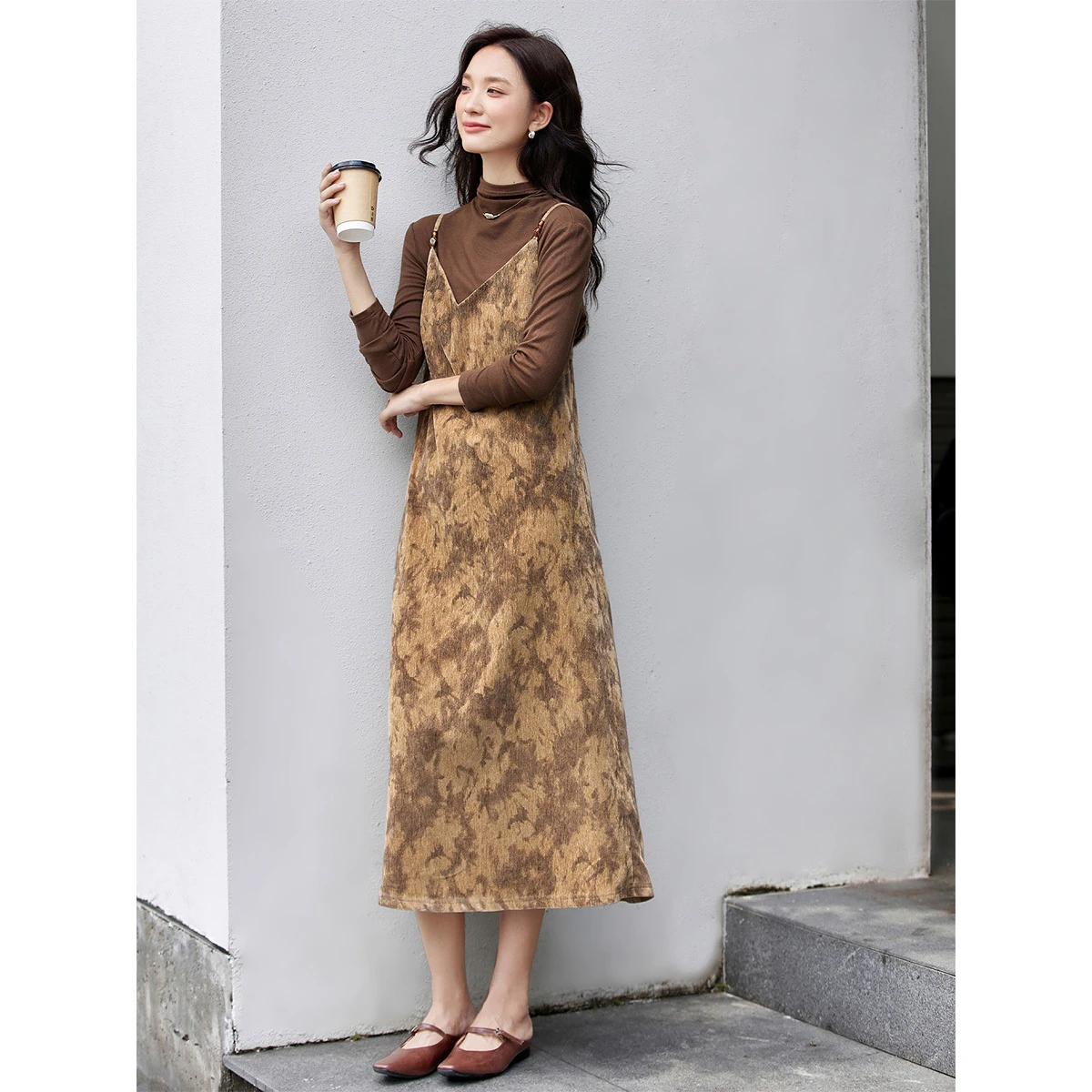 VIMLY Elegant Women's Dress Sets Autumn 2025 Vintage Velvet Long Suspender Dresses Half Mock Neck Knitted Tops 2 Piece Set A2861