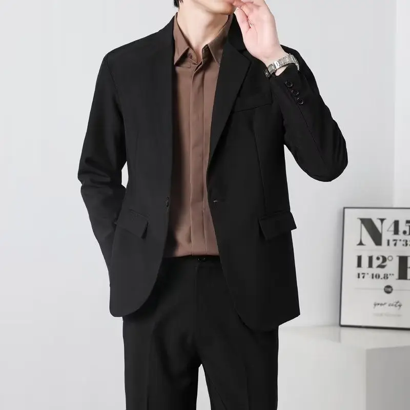 

Bla Suit Set for Men Busin Casual Jaet And Pants Profional Formal Wear for Work Interviews Autumn Winter Faion