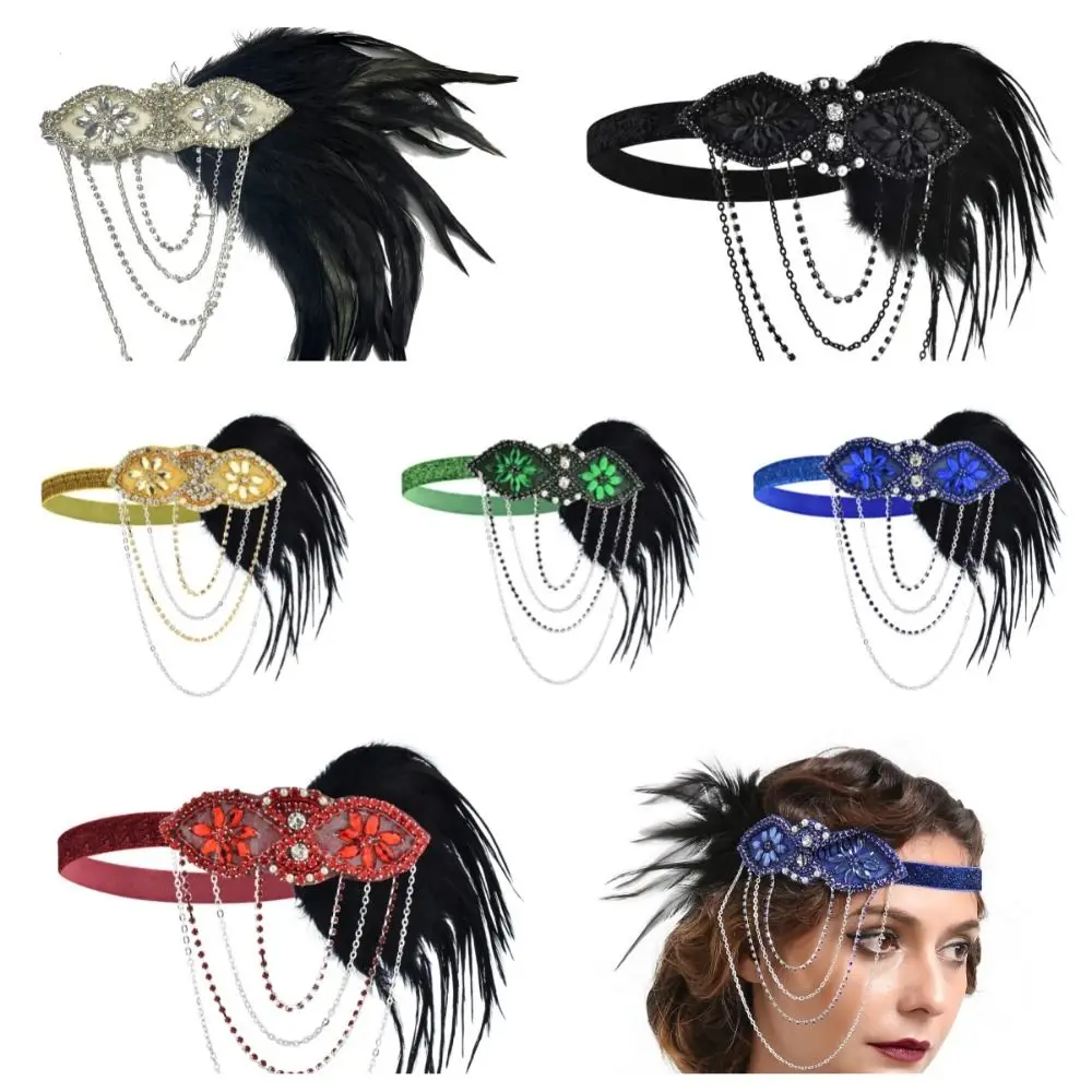 Accesorios para el cabello, tocado de plumas, Diamante Negro, vestido de Cosplay, tocado, borla, maquillaje, fiesta, mascarada, banda para el cabello