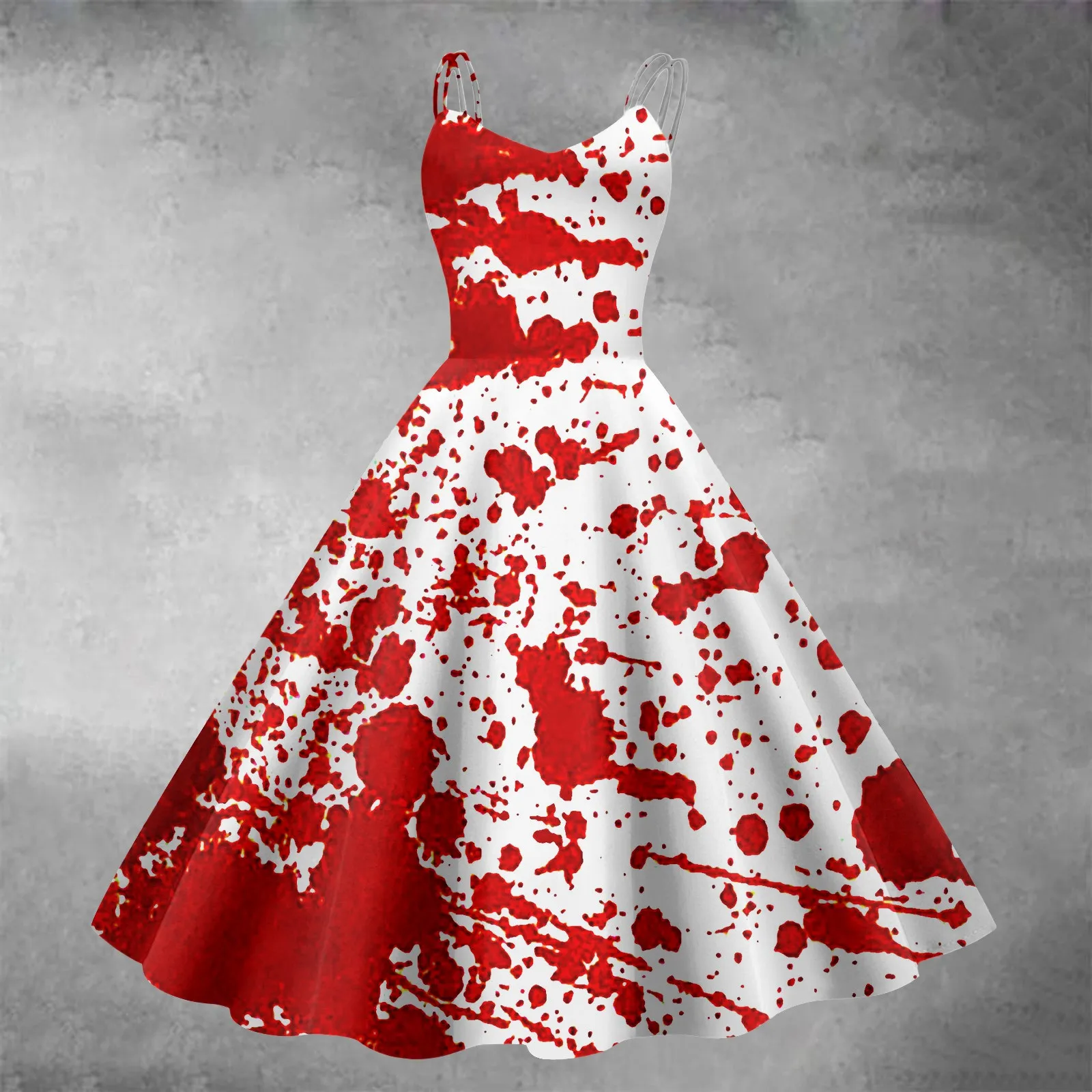 Fashion Halloween 3D Bloody Handprint Printed Dress For Women Spaghetti Strap Casual Long Dress Sleeveless Tunic A Line Dresses