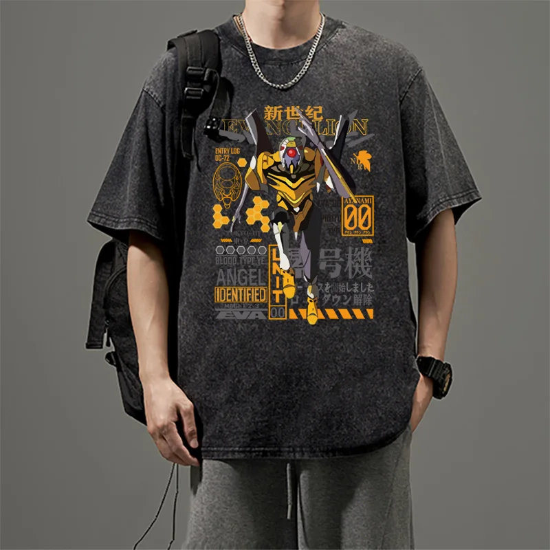 

Anime Eva Unit-01 Print T-shirt Man Summer Trendy Short-sleeved Tee Vintage Washed Women's Oversized Streetwear Y2k Clothes Tops
