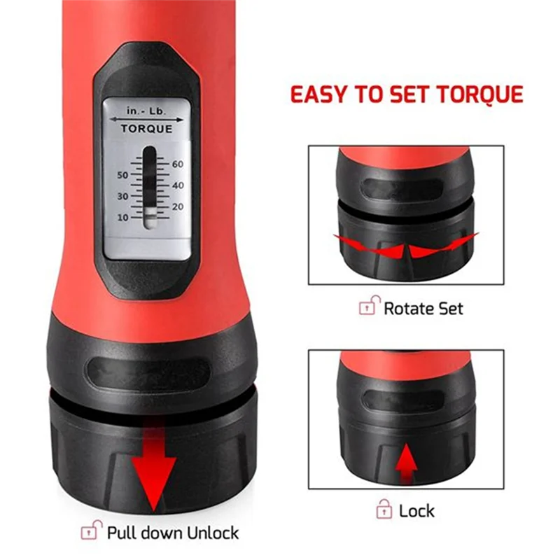 

Most-Accurate Torque Wrench Screwdriver 1/4 Inch Drive Ergonomic Grip Adjustable Range 10 65In Lb (80),Bicycle Repair Tools
