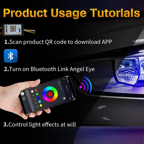 Imagen 2 del producto Luces LED de algodón con ojos de Ángel, 12V, 24V CC, con luces de señal de giro, aplicación Bluetooth, RGB, DRL, anillos de Halo para coche, Scooter, motocicleta, 2 uds.