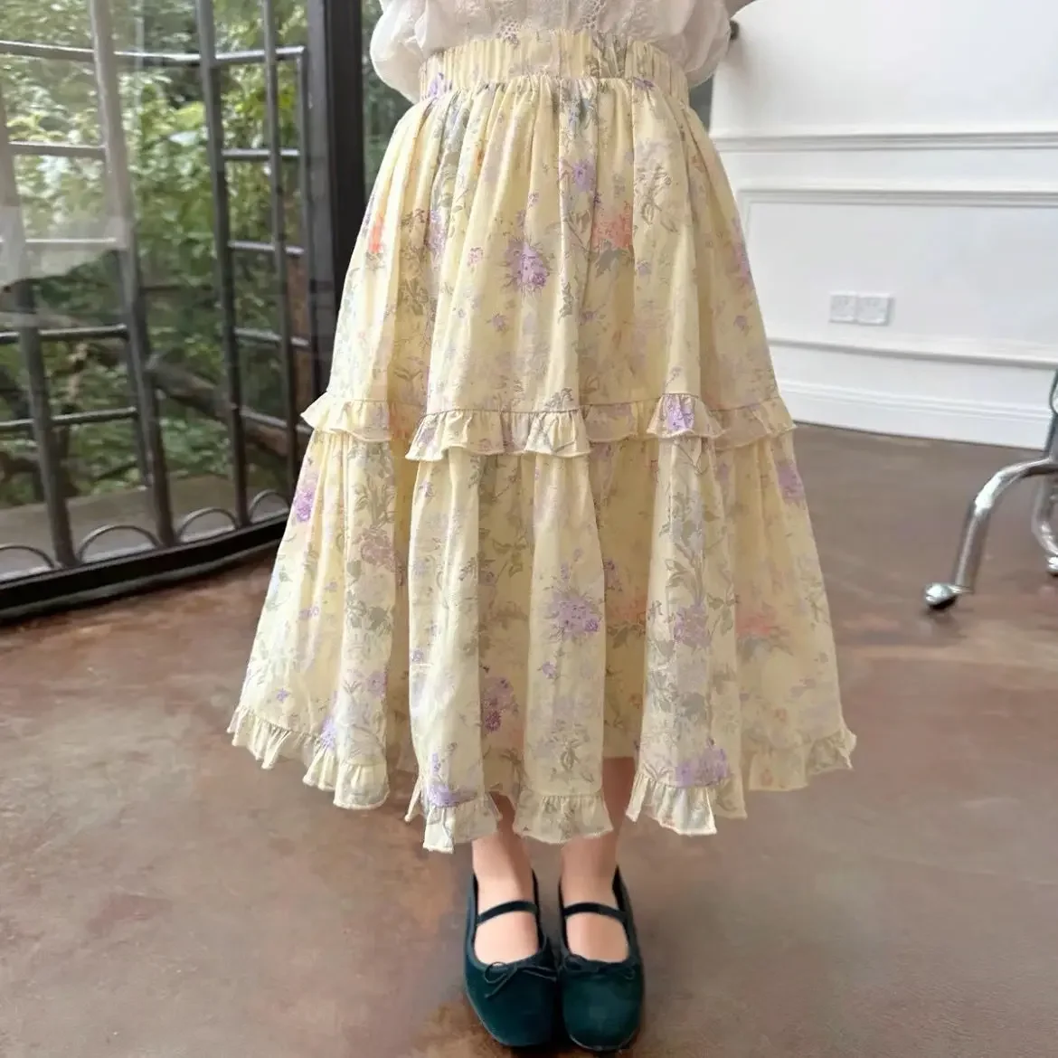 

2024 Girls Baby Sweet Floral Chiffon Long Skirts Fashion Girl Kids Children Summer Clothing Birthday Princess Clothes