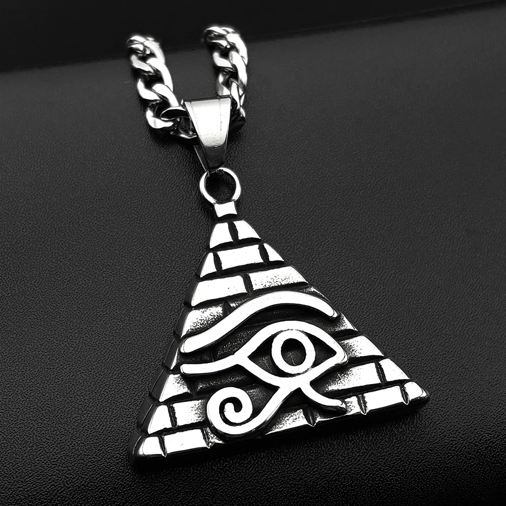 Egypt Pyramid Eye of Horus Symbol Necklace for Women Men 316L Stainless Steel SiLver Color Vintage Egyptian Amulet Jewelry
