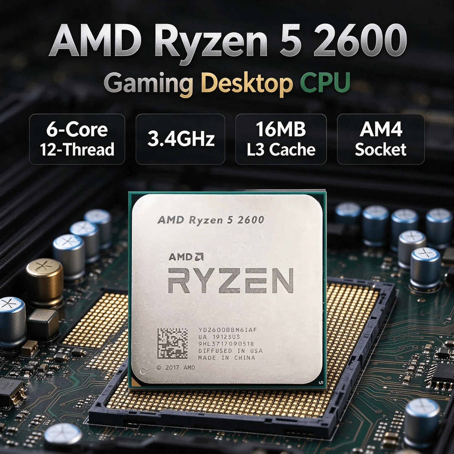Processador AMD Ryzen 5 2600 de 6 Núcleos e 12 Threads para Desktop Gamer, CPU de Alto Desempenho 3.4GHz, 16MB de Cache L3 para PC Gamer, Soquete AM4