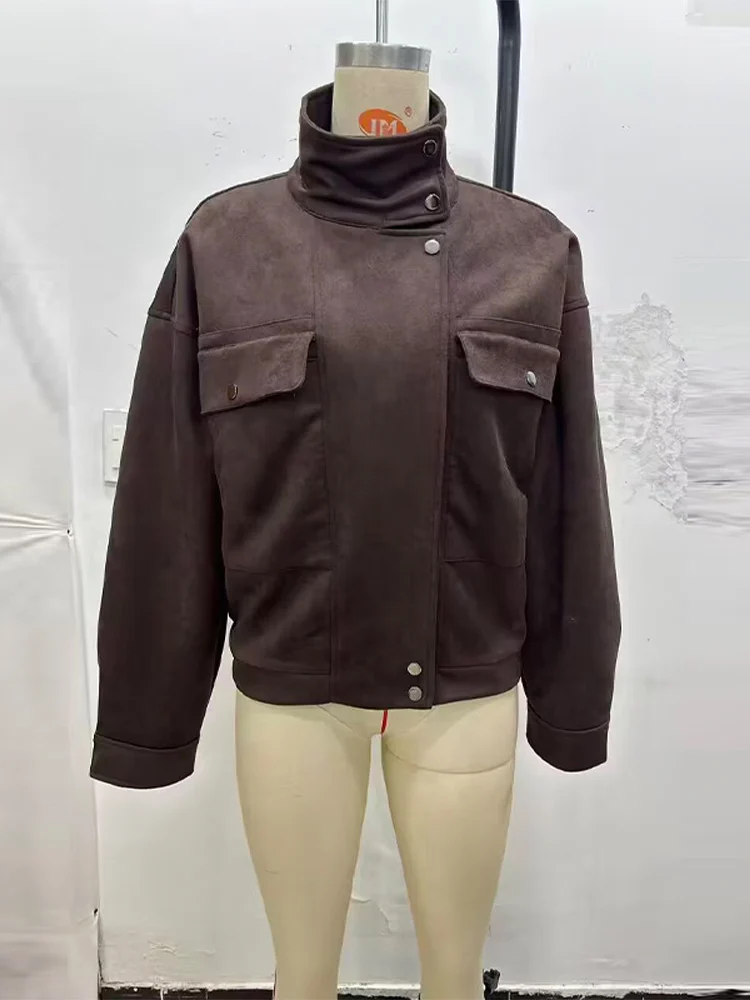 

Женские осенние куртки 2025, новая мода, элегантное женское свободное теплое пальто с большим карманом и длинными рукавами, топ, осенние уличные шикарные пальто