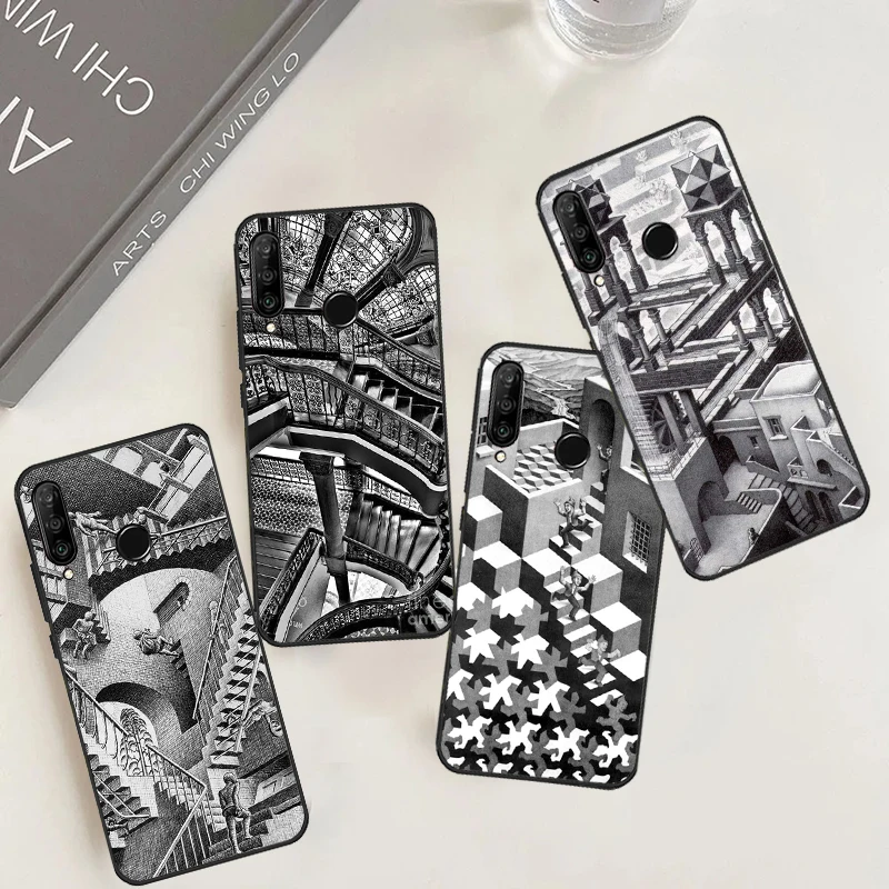 Escher Staircases For Huawei Nova Y70 Y60 Y90 Y61 Y91 Nova 9 10 SE 11 Pro 5T 11i 8i 3i P20 P30 P40 Lite Case