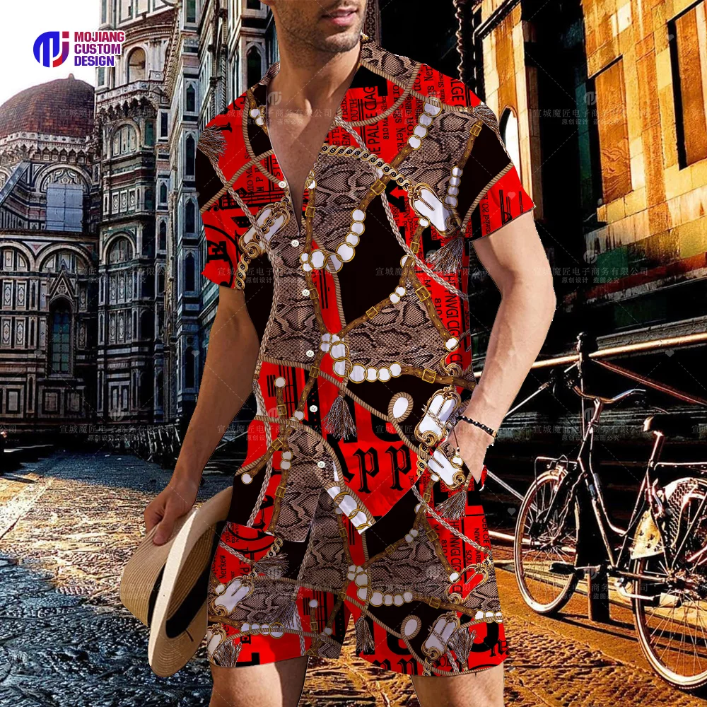 Men's 3D Lapel Shirt and Shorts Set Casual Brand Graphic Printing Short Sleeves Button Up and Shorts Men's Casual Suits
