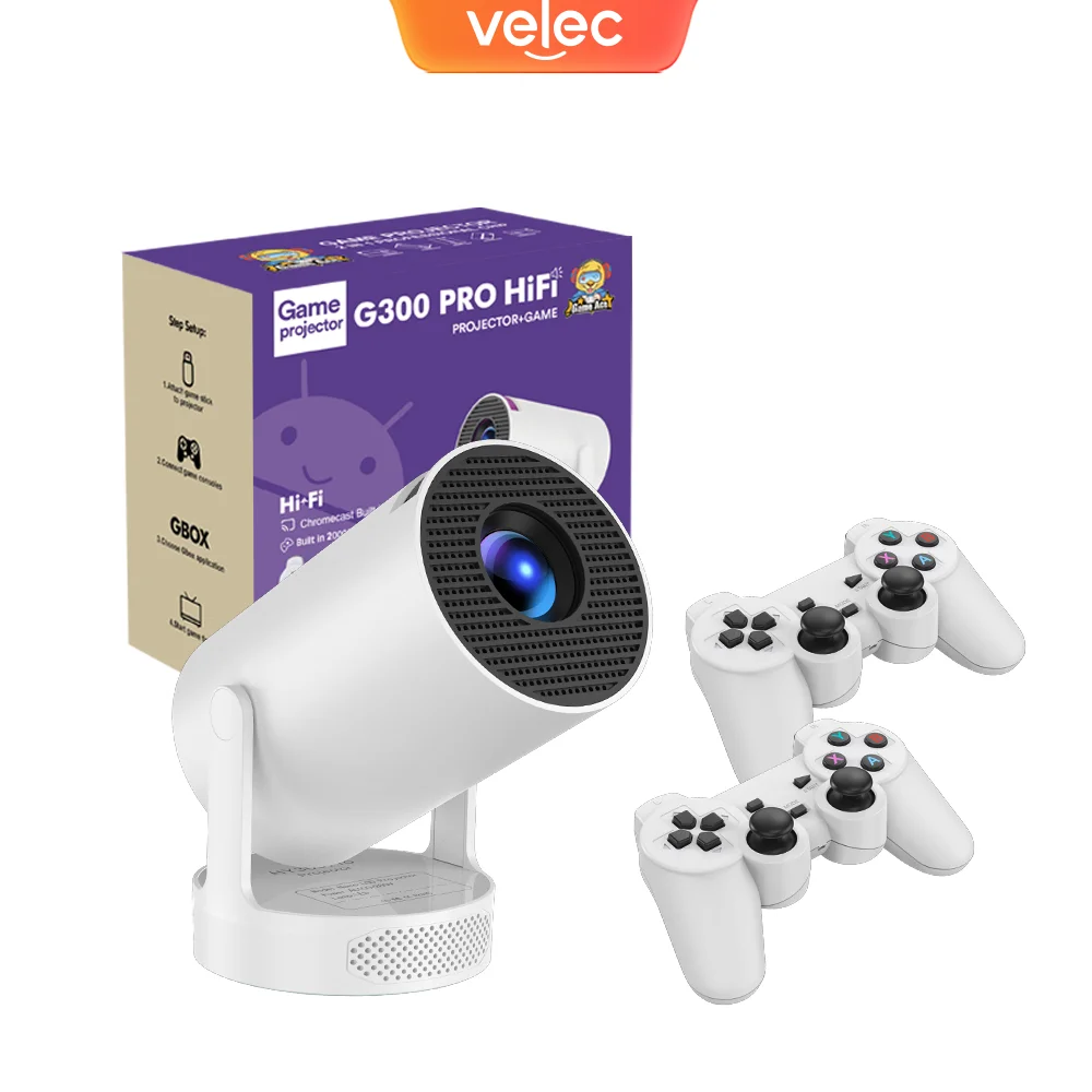 Игровой проектор Velec HY300 Pro Hi-Fi 2IN1 Android 11 проектор с 2 беспроводными игровыми контроллерами встроенный проектор для игр 20000+