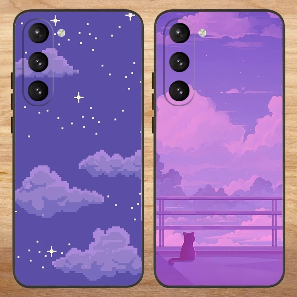

Simple Purple Background Phone Case For Samsung S23,23,22,30,21,10,9,Note20 Ultra,Lite,Ultra,5G,Plus,FE,Black Soft Case
