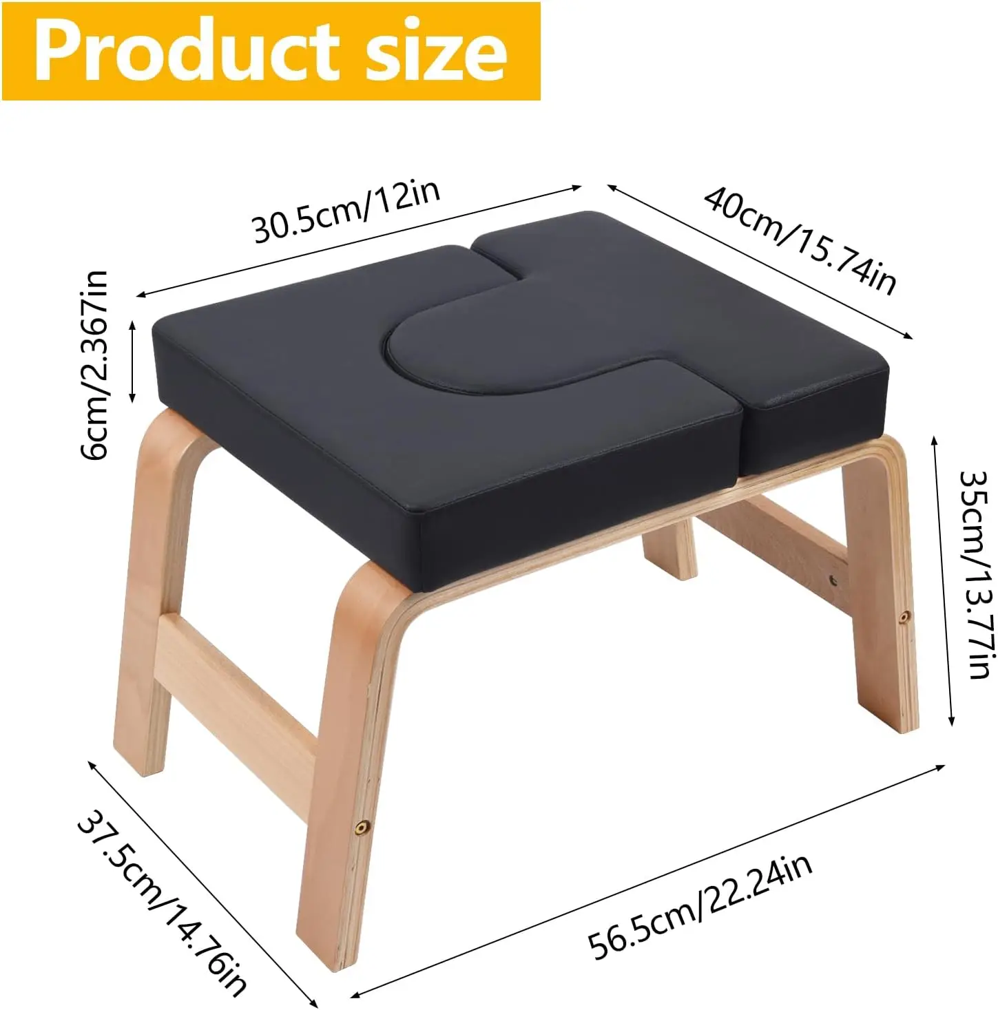 Yoga Inversion Bench Headstand Chair Wood Frame PU Pad Trainer for Stress Relief Balance Training Shaping