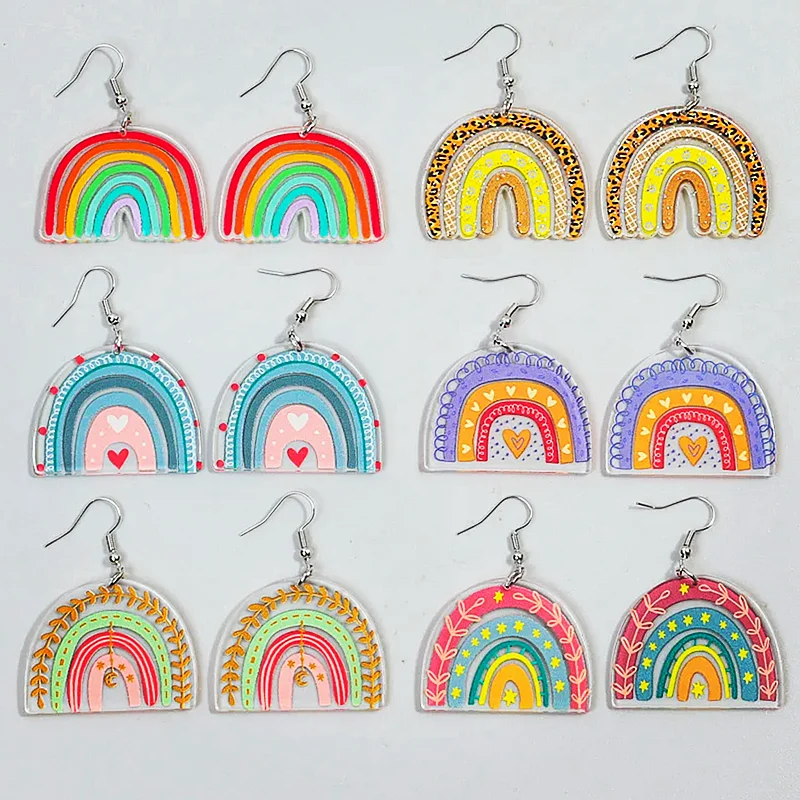 FishSheep Love Acrylic Arch Bridge Rainbow Drop Earring for Women Original Geometric Semicircle Heart Dangle Earring Jewelry