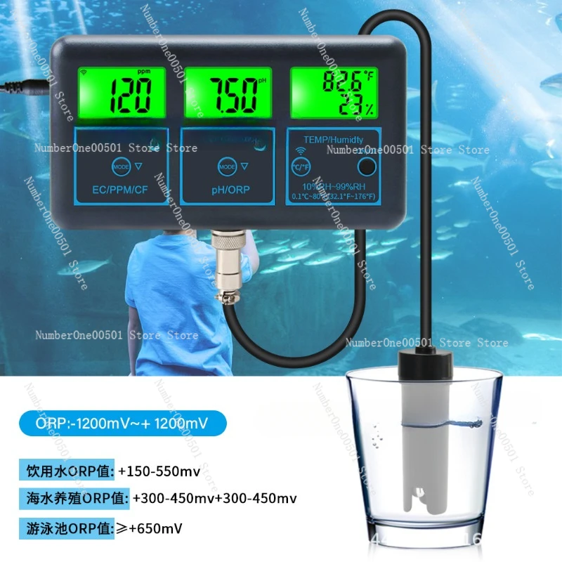 7 in 1 Online Water Quality Monitor Hydroponics EC Conductivity Fish Tank Aquaculture PH PH ORP Meter