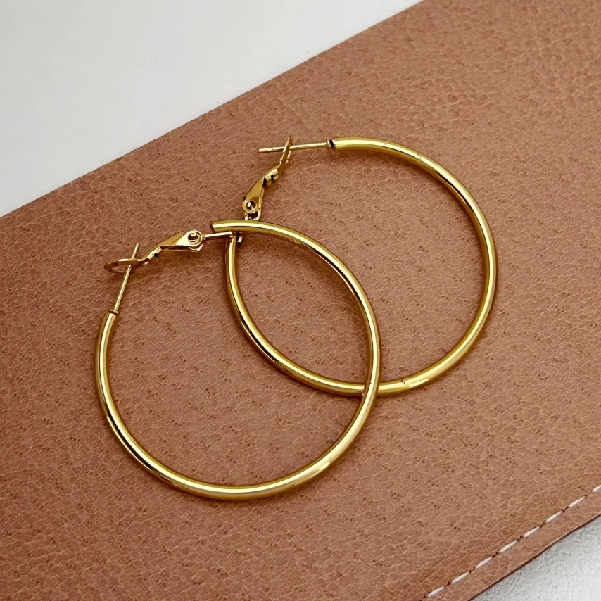 Stainless Steel Gold/ Silver Color Round Circle Hoop Earrings 2/3/4/5/6/7CM Oversize Hyperbole Smooth Ear Cuff Trendy Jewelry