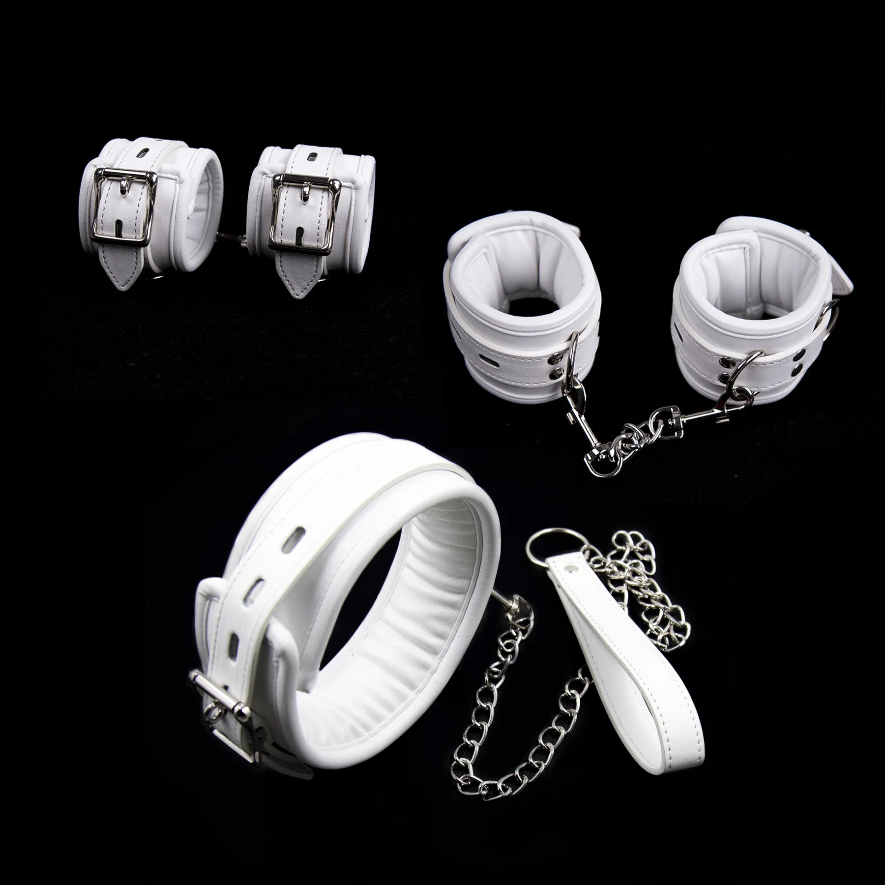 Thierry 3Pcs Soft Bondage Restraints Handcuffs Collar Wrist Ankle Cuffs for Fetish Erotic BDSM Adult Games Couple Sex Product