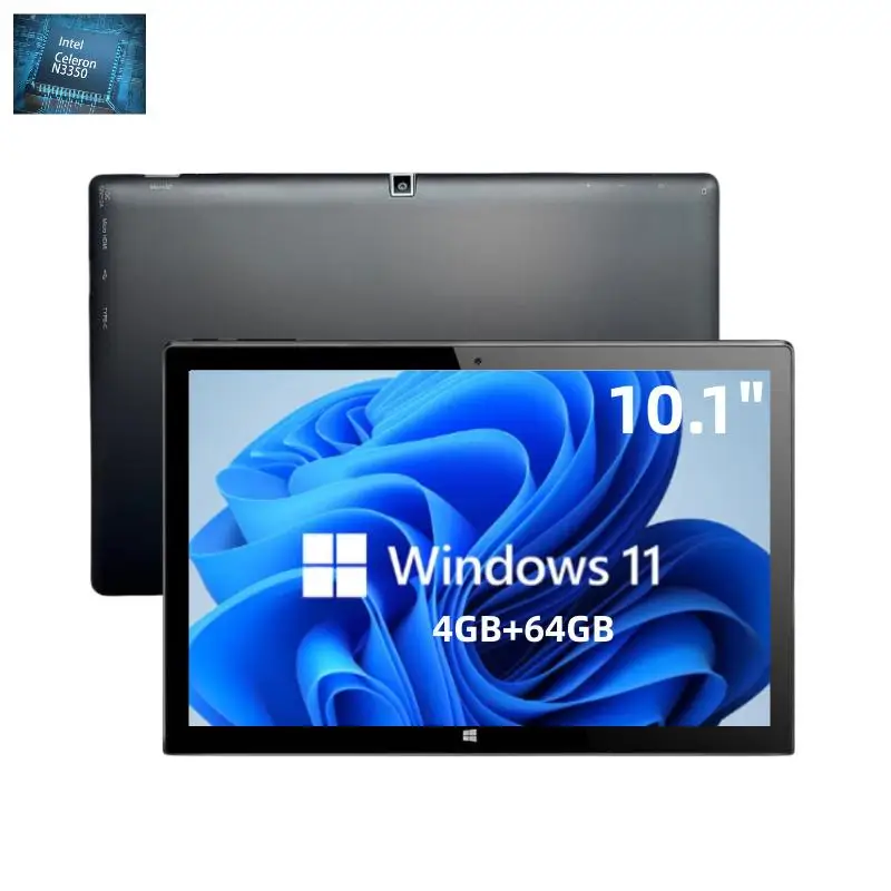 Tablet 10.1 "Windows 11, PC 4GB RAM 64GB ROM 64bit Intel N3350 Quad Core CPU 1 * USB 3.0 1920x1200 IPS tipe-c HDMI Port