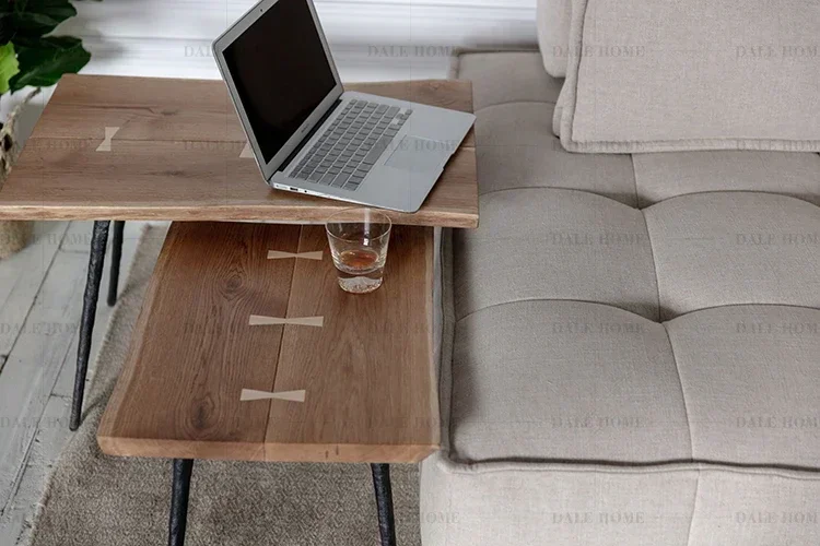 N Exported to Nordic Modern Minimalist Retro Oak Natural Side Table in Style Cast Iron Tea Table Combination
