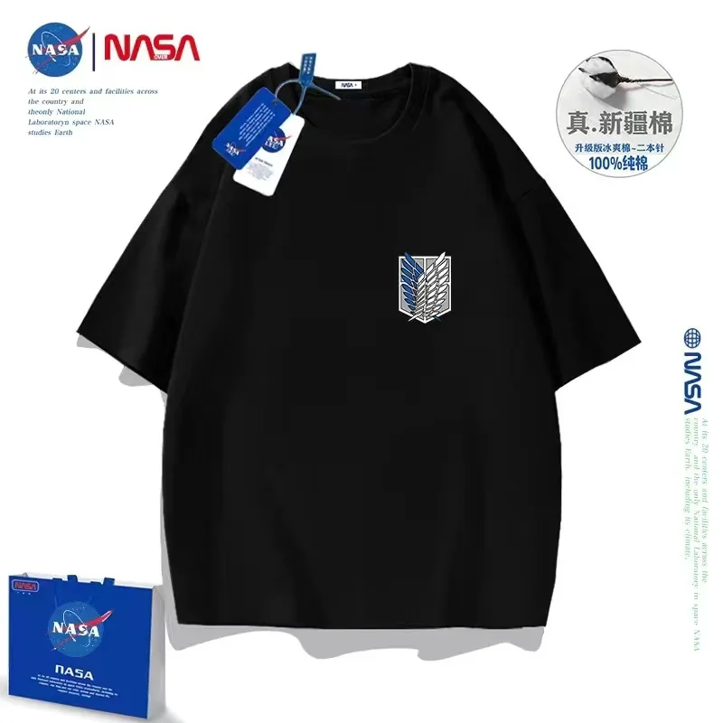 Camiseta Giant Attack de 2 yuanes para estudiantes masculinos y femeninos, anime japonés, algodón, alas libres, manga corta, verano