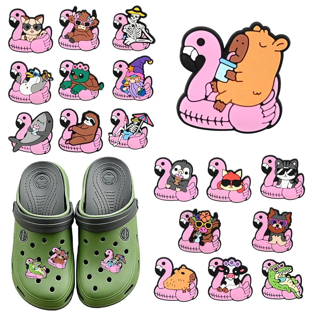 1-18 piezas de accesorios de PVC para zapatos con diseño de flamenco de dibujos animados, dijes DIY desmontables para sandalias y pulseras, decoraciones y regalos.