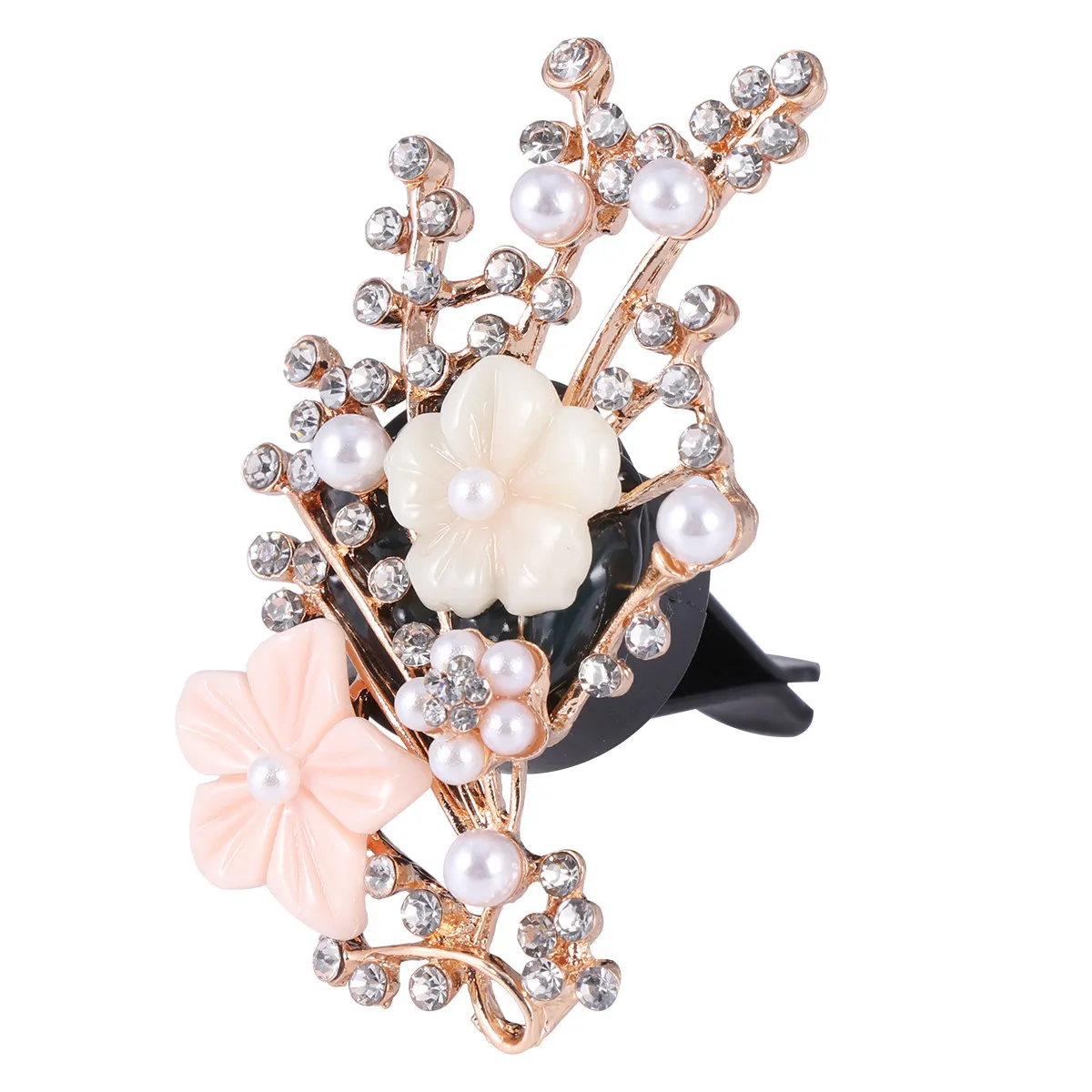 

Sparkling Rhinestone Floral Car Perfume Clip Vent Aromatherapy Diffuser Natural Essential Oil Air Freshener for Car Office Home