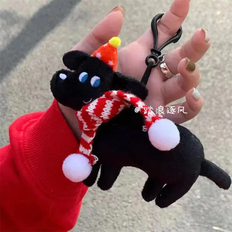 

Christmas Black Dog Creative Pendant Ugly and Cute Plush Stuffed Doll Backpack Zipper Pendant Keychain Ornaments Christmas Gift